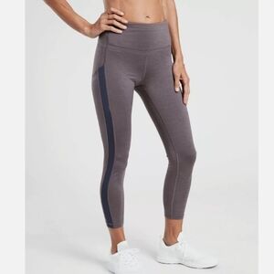 Athleta Gray Leggings with Navy Stripe